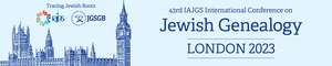 Banner der Veranstalter zur 43. IAJGS International Conference on Jewish Genealogy in London 2023 